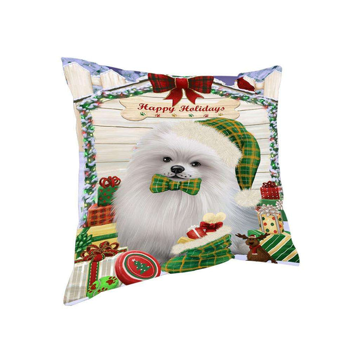 Happy Holidays Christmas Pomeranian Dog House With Presents Pillow PIL64844