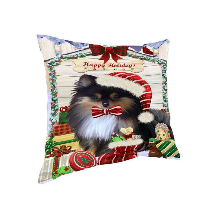 Happy Holidays Christmas Pomeranian Dog House With Presents Pillow PIL64856
