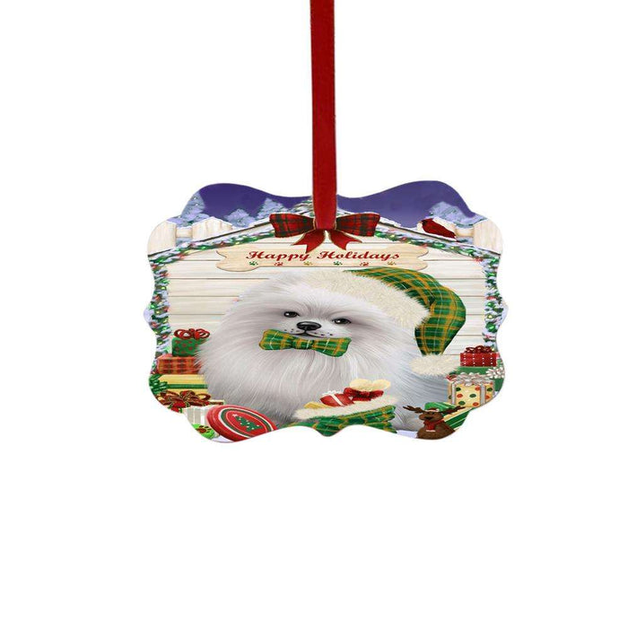 Happy Holidays Christmas Pomeranian House With Presents Double-Sided Photo Benelux Christmas Ornament LOR49918