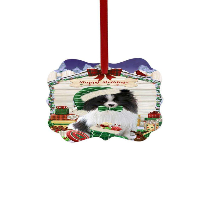 Happy Holidays Christmas Pomeranian House With Presents Double-Sided Photo Benelux Christmas Ornament LOR49919