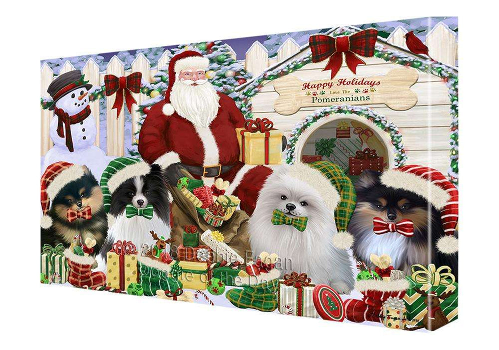 Happy Holidays Christmas Pomeranians Dog House Gathering Canvas Print Wall Art Décor CVS86075