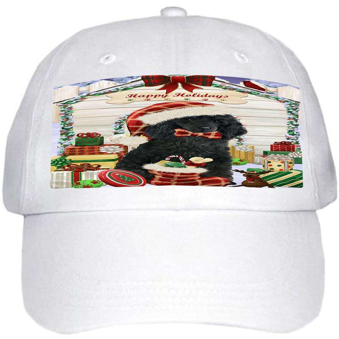 Happy Holidays Christmas Poodle Dog House With Presents Ball Hat Cap HAT60267