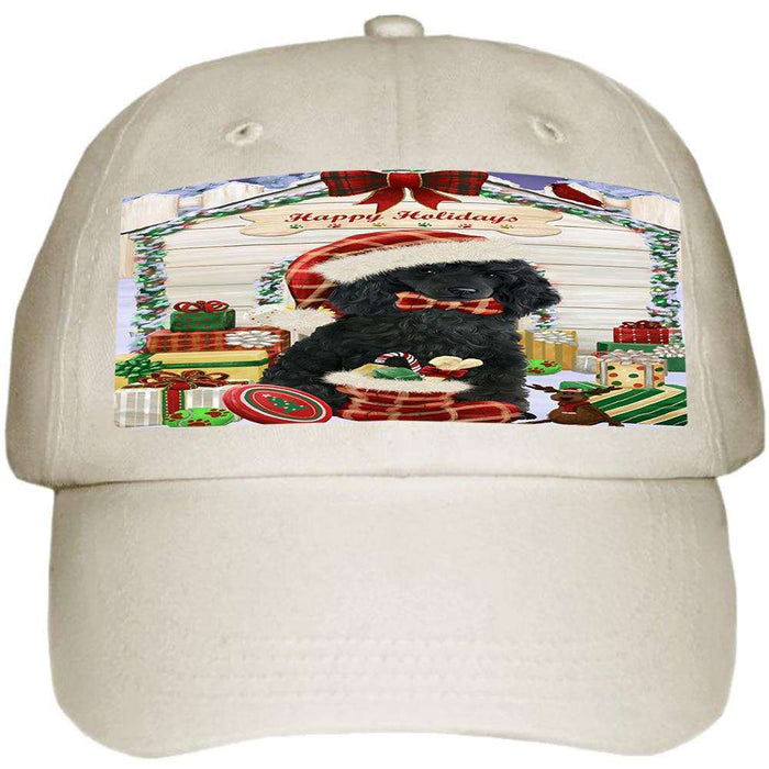 Happy Holidays Christmas Poodle Dog House With Presents Ball Hat Cap HAT60267