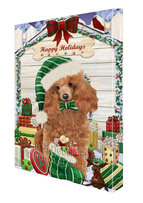 Happy Holidays Christmas Poodle Dog House With Presents Canvas Print Wall Art Décor CVS86390