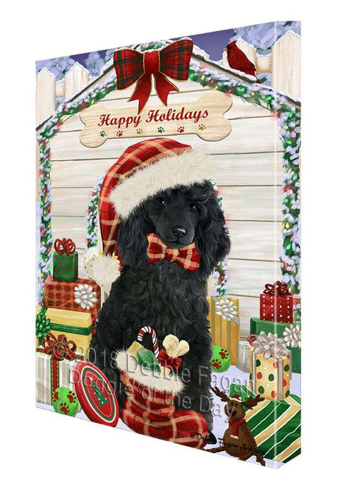Happy Holidays Christmas Poodle Dog House With Presents Canvas Print Wall Art Décor CVS86399
