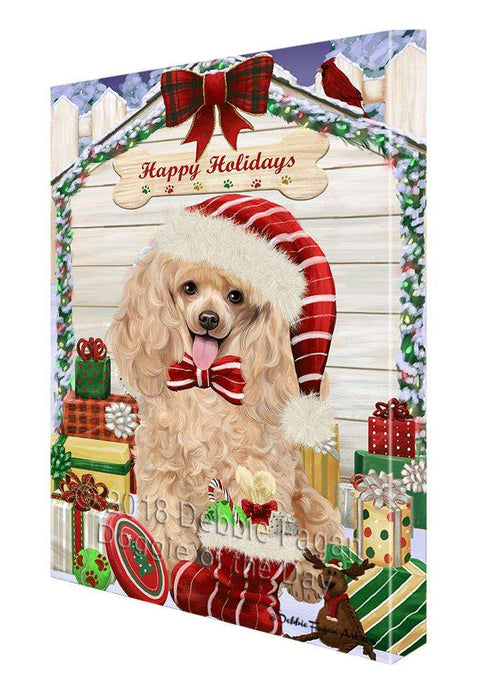 Happy Holidays Christmas Poodle Dog House With Presents Canvas Print Wall Art Décor CVS86408