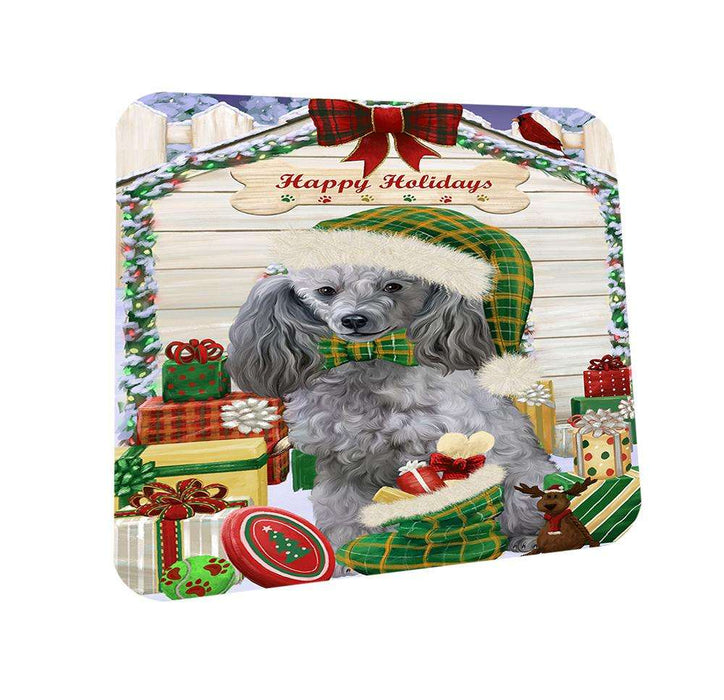 Happy Holidays Christmas Poodle Dog House With Presents Coasters Set of 4 CST52083