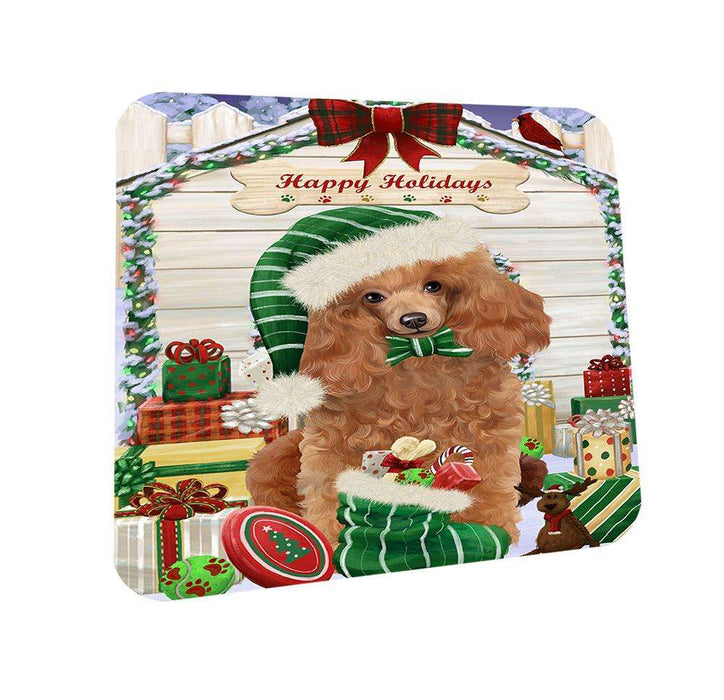 Happy Holidays Christmas Poodle Dog House With Presents Coasters Set of 4 CST52084