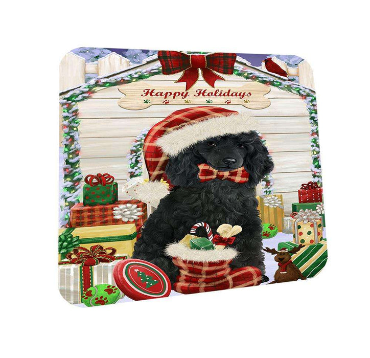 Happy Holidays Christmas Poodle Dog House With Presents Coasters Set of 4 CST52085