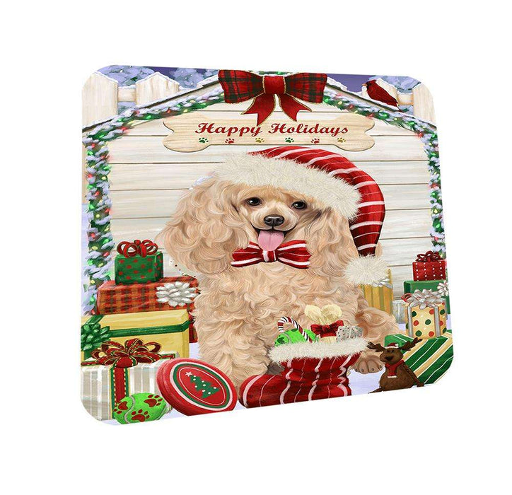 Happy Holidays Christmas Poodle Dog House With Presents Coasters Set of 4 CST52086