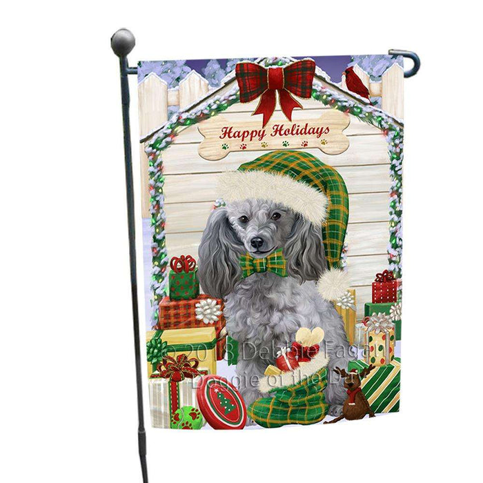 Happy Holidays Christmas Poodle Dog House With Presents Garden Flag GFLG52121