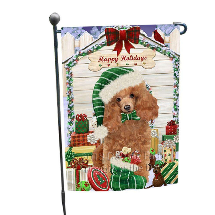 Happy Holidays Christmas Poodle Dog House With Presents Garden Flag GFLG52122