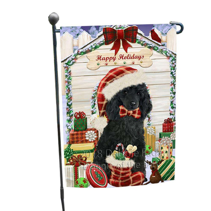 Happy Holidays Christmas Poodle Dog House With Presents Garden Flag GFLG52123