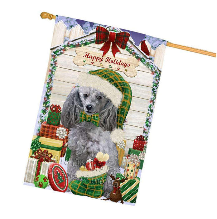 Happy Holidays Christmas Poodle Dog House With Presents House Flag FLG52257