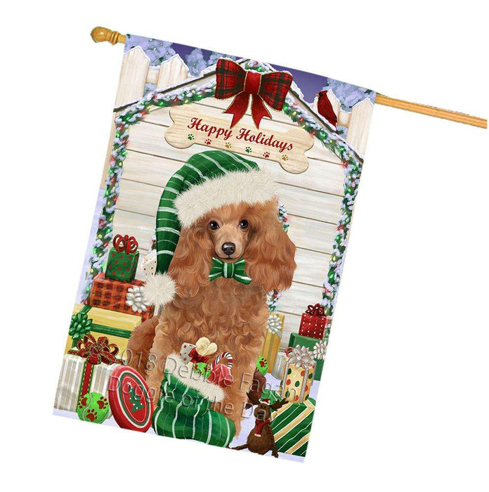 Happy Holidays Christmas Poodle Dog House With Presents House Flag FLG52258