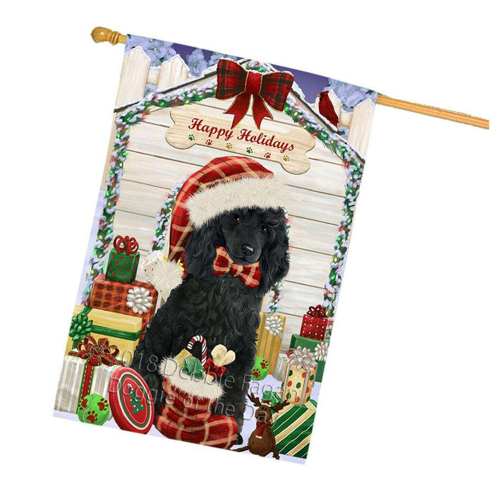 Happy Holidays Christmas Poodle Dog House With Presents House Flag FLG52259