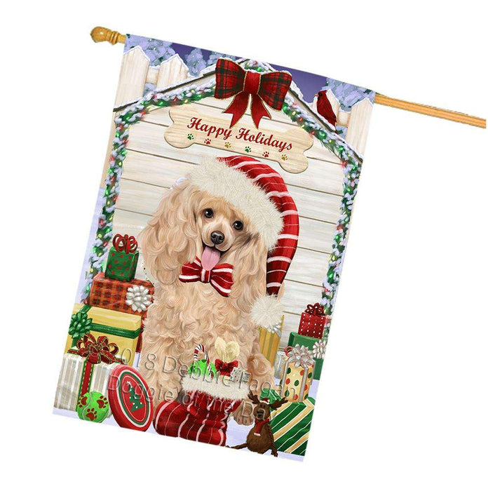 Happy Holidays Christmas Poodle Dog House With Presents House Flag FLG52260