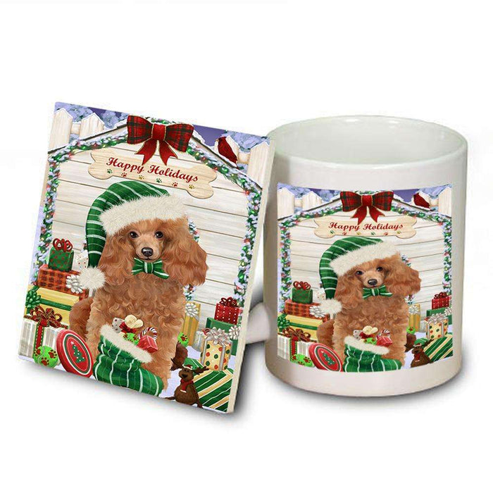 Happy Holidays Christmas Poodle Dog House With Presents Mug and Coaster Set MUC52117