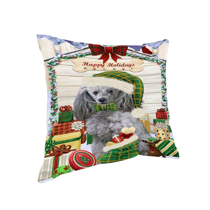 Happy Holidays Christmas Poodle Dog House With Presents Pillow PIL64860
