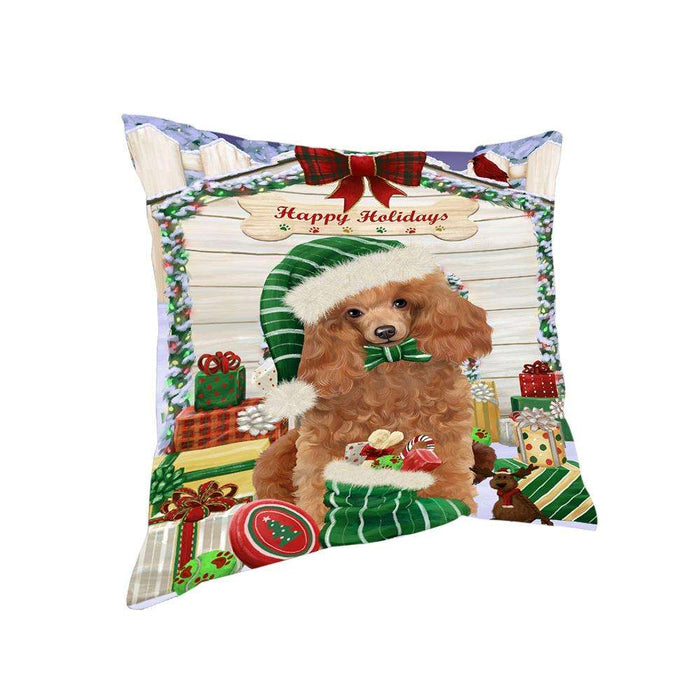 Happy Holidays Christmas Poodle Dog House With Presents Pillow PIL64864
