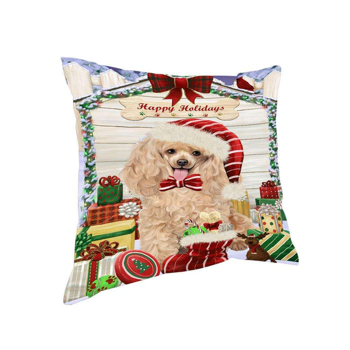 Happy Holidays Christmas Poodle Dog House With Presents Pillow PIL64872