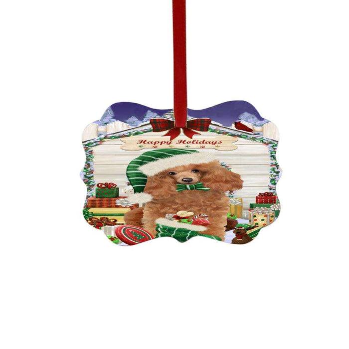 Happy Holidays Christmas Poodle House With Presents Double-Sided Photo Benelux Christmas Ornament LOR49923