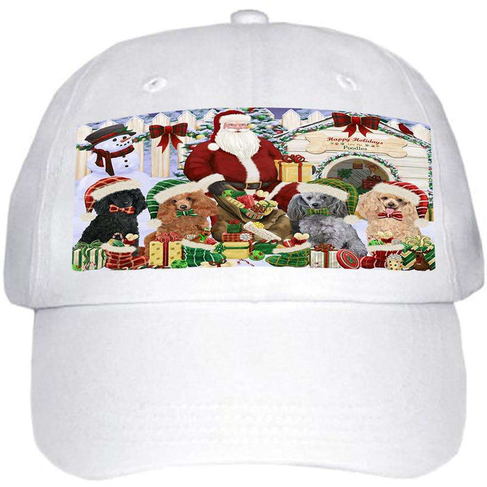 Happy Holidays Christmas Poodles Dog House Gathering Ball Hat Cap HAT60162