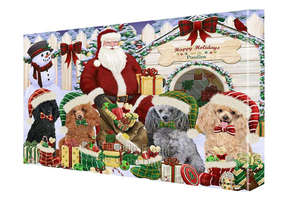 Happy Holidays Christmas Poodles Dog House Gathering Canvas Print Wall Art Décor CVS86084