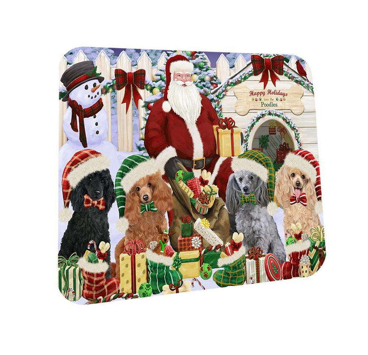 Happy Holidays Christmas Poodles Dog House Gathering Coasters Set of 4 CST52050