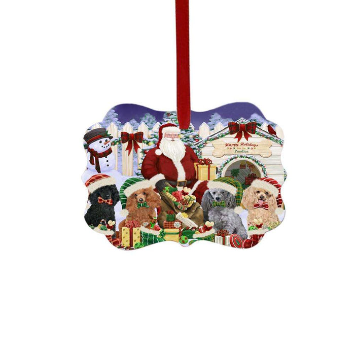 Happy Holidays Christmas Poodles Dog House Gathering Double-Sided Photo Benelux Christmas Ornament LOR49717