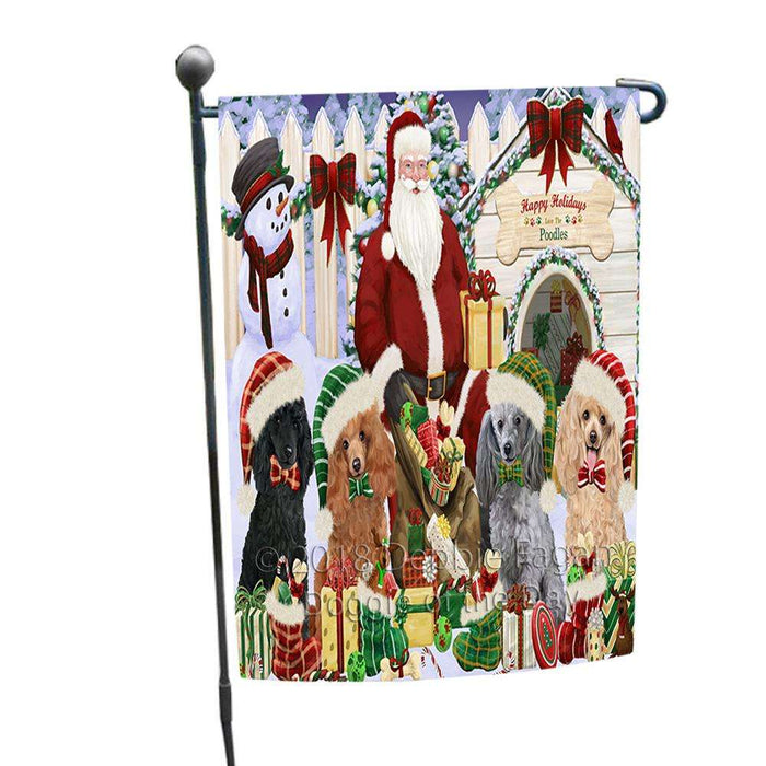 Happy Holidays Christmas Poodles Dog House Gathering Garden Flag GFLG52088