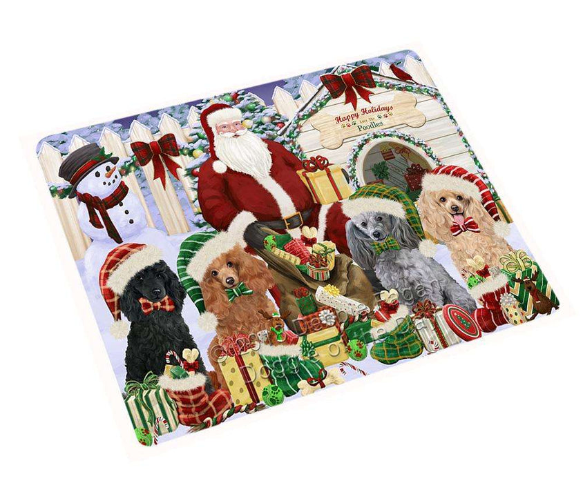 Happy Holidays Christmas Poodles Dog House Gathering Large Refrigerator / Dishwasher Magnet RMAG73044