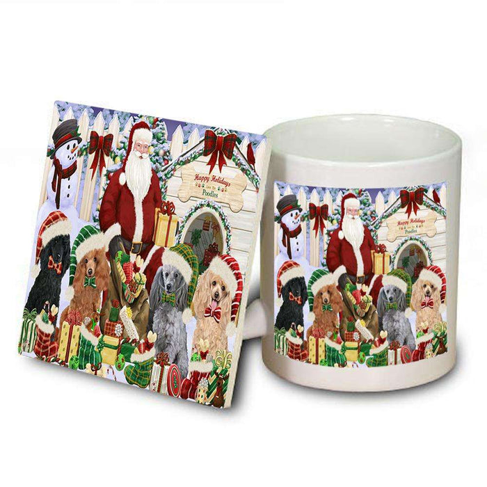 Happy Holidays Christmas Poodles Dog House Gathering Mug and Coaster Set MUC52083