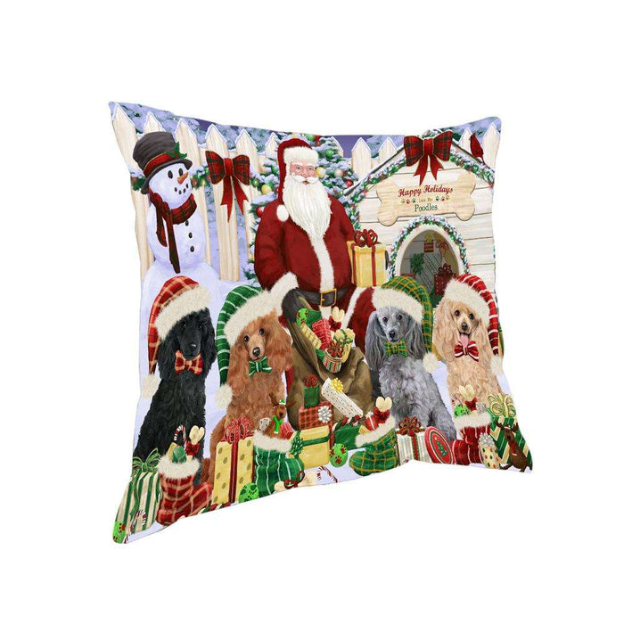 Happy Holidays Christmas Poodles Dog House Gathering Pillow PIL64728