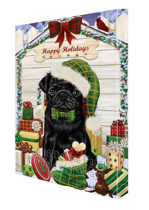 Happy Holidays Christmas Pug Dog House With Presents Canvas Print Wall Art Décor CVS80585