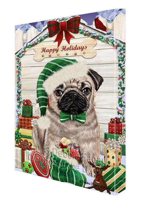 Happy Holidays Christmas Pug Dog House With Presents Canvas Print Wall Art Décor CVS80594