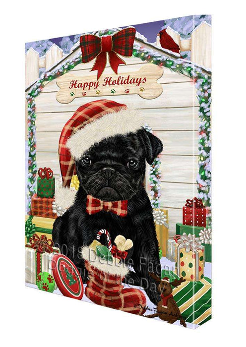 Happy Holidays Christmas Pug Dog House With Presents Canvas Print Wall Art Décor CVS80603