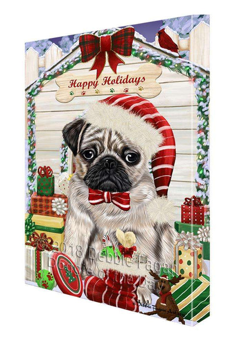 Happy Holidays Christmas Pug Dog House With Presents Canvas Print Wall Art Décor CVS80612