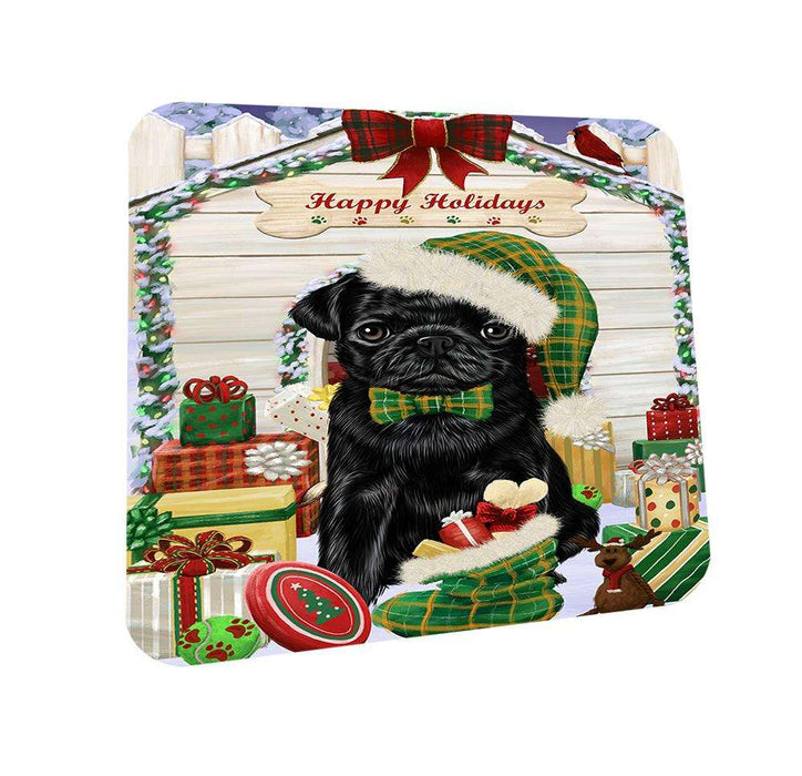 Happy Holidays Christmas Pug Dog House With Presents Coasters Set of 4 CST51439