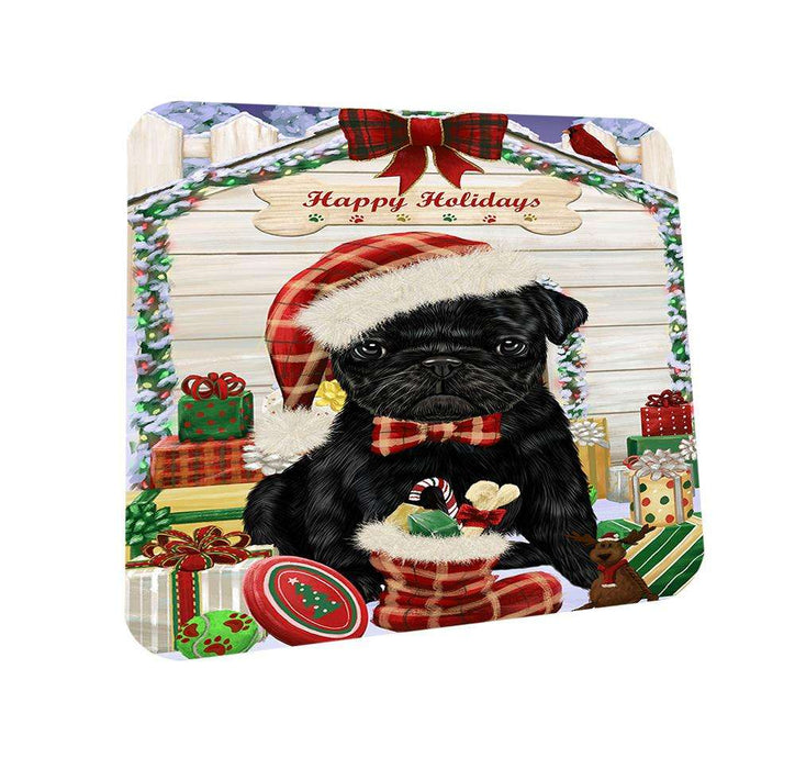 Happy Holidays Christmas Pug Dog House With Presents Coasters Set of 4 CST51441