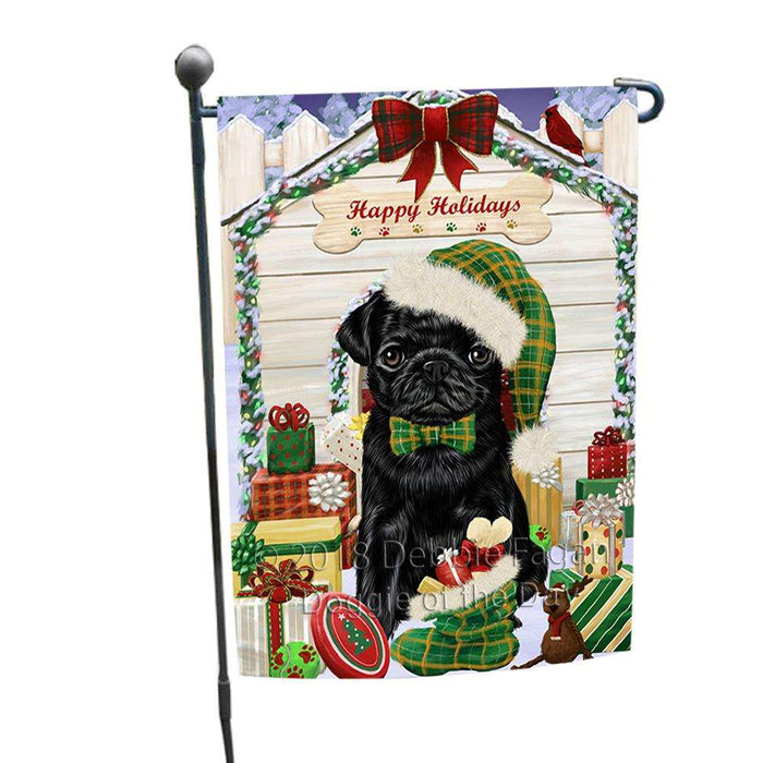 Happy Holidays Christmas Pug Dog House With Presents Garden Flag GFLG51477