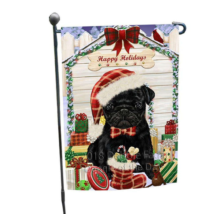 Happy Holidays Christmas Pug Dog House With Presents Garden Flag GFLG51479