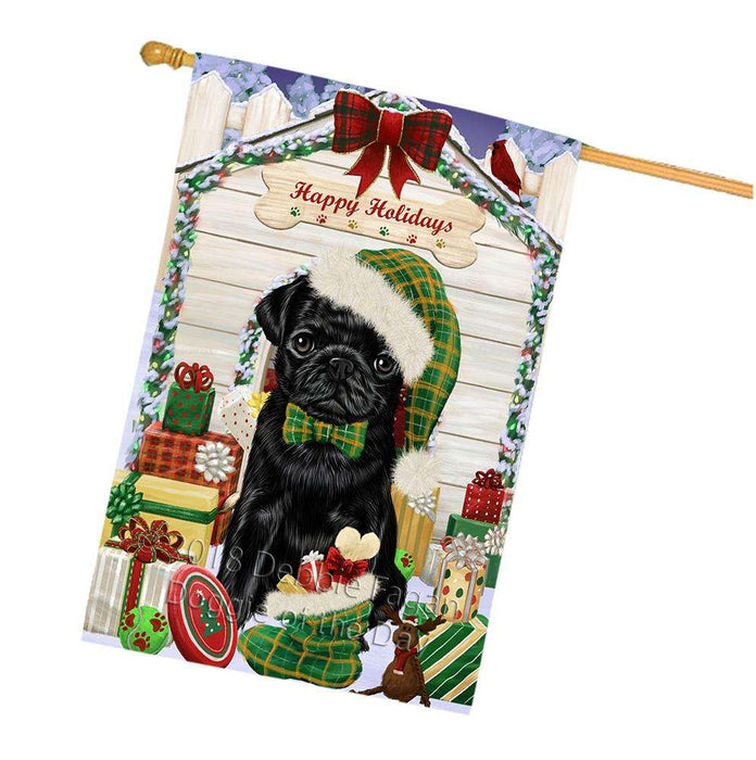 Happy Holidays Christmas Pug Dog House With Presents House Flag FLG51613