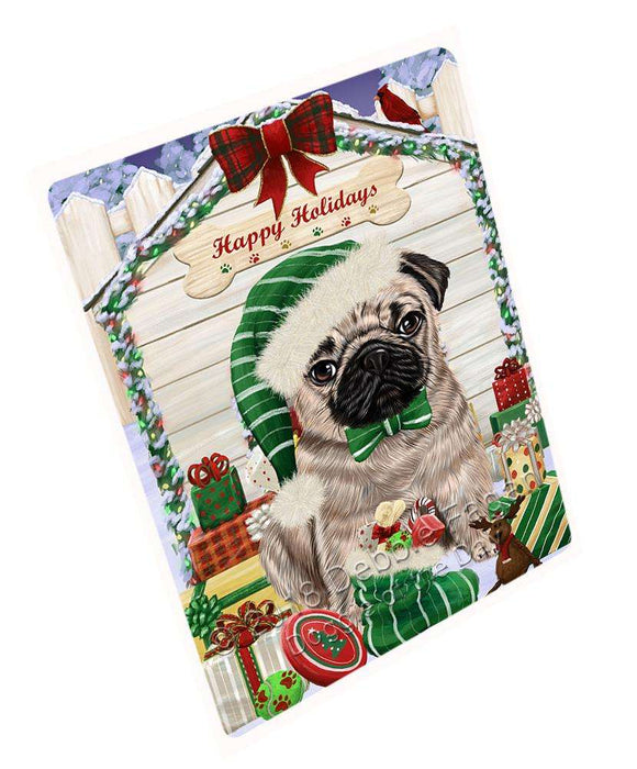 Happy Holidays Christmas Pug Dog House With Presents Large Refrigerator / Dishwasher Magnet RMAG69384