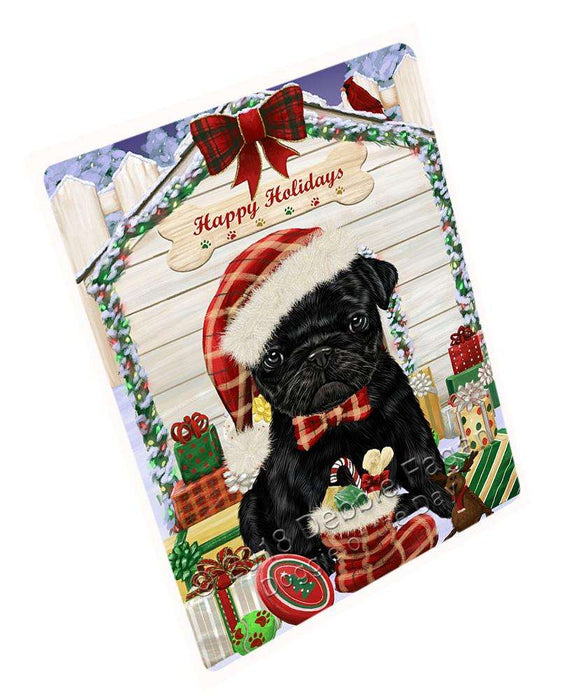 Happy Holidays Christmas Pug Dog House With Presents Large Refrigerator / Dishwasher Magnet RMAG69390