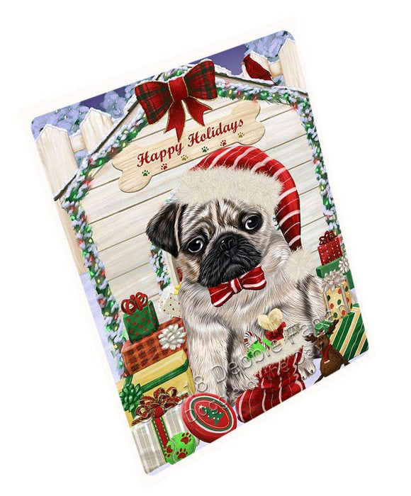 Happy Holidays Christmas Pug Dog House With Presents Large Refrigerator / Dishwasher Magnet RMAG69396