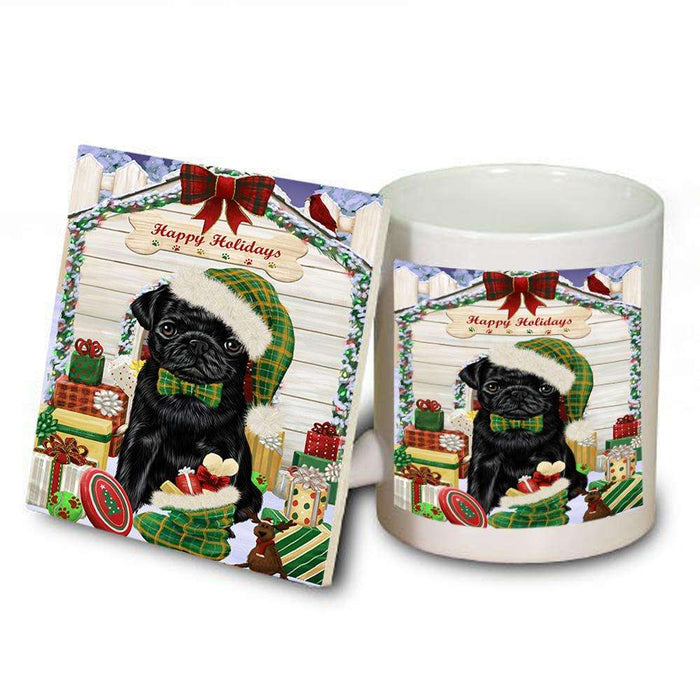 Happy Holidays Christmas Pug Dog House With Presents Mug and Coaster Set MUC51472