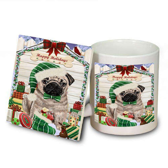 Happy Holidays Christmas Pug Dog House With Presents Mug and Coaster Set MUC51473