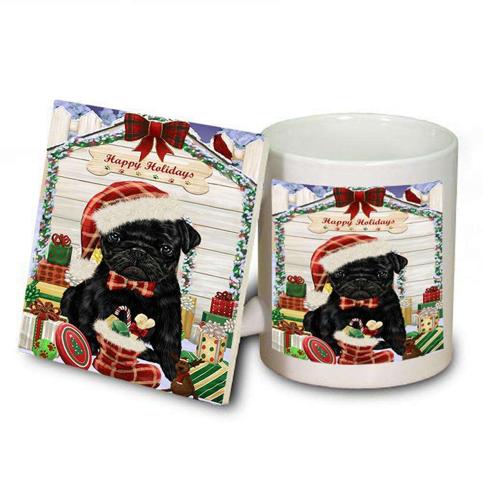 Happy Holidays Christmas Pug Dog House With Presents Mug and Coaster Set MUC51474
