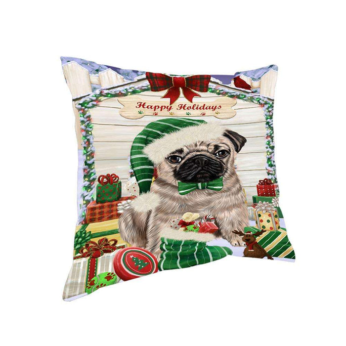 Happy Holidays Christmas Pug Dog House With Presents Pillow PIL62288